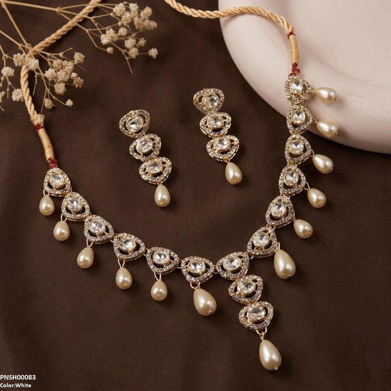 PNSH00083 SDQ Oval Pearl Necklace Set - PCKH