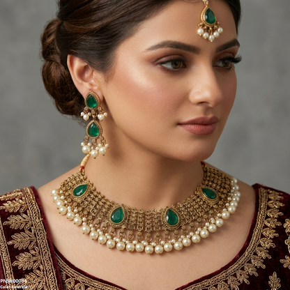 PNSH00084 SDQ Tear Pearl Necklace Set - PCKH
