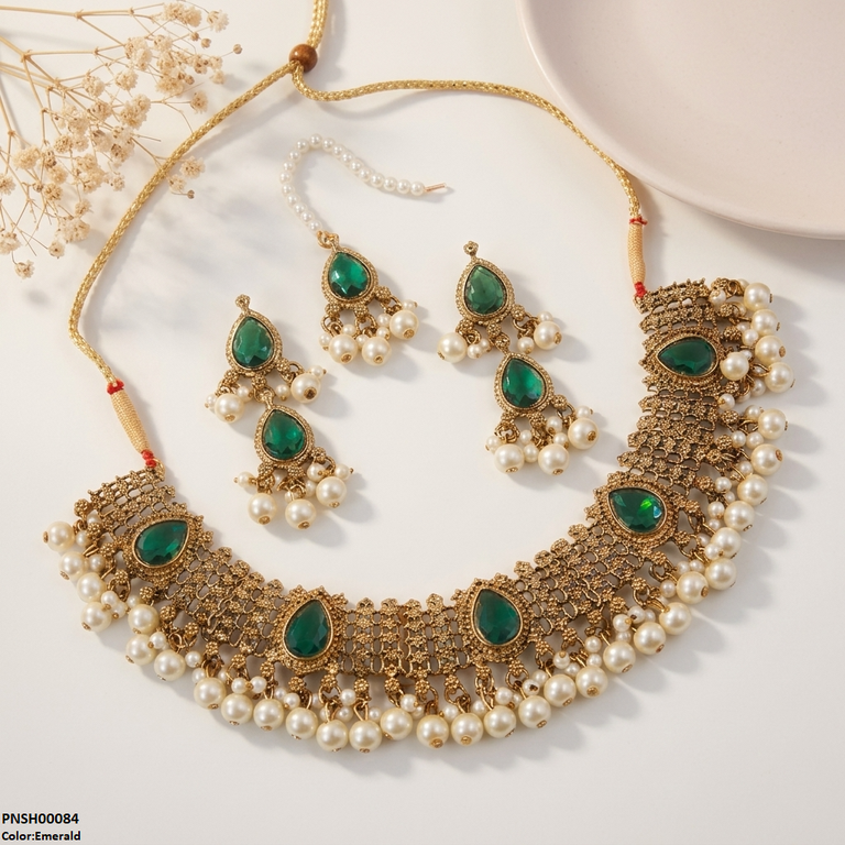 PNSH00084 SDQ Tear Pearl Necklace Set - PCKH