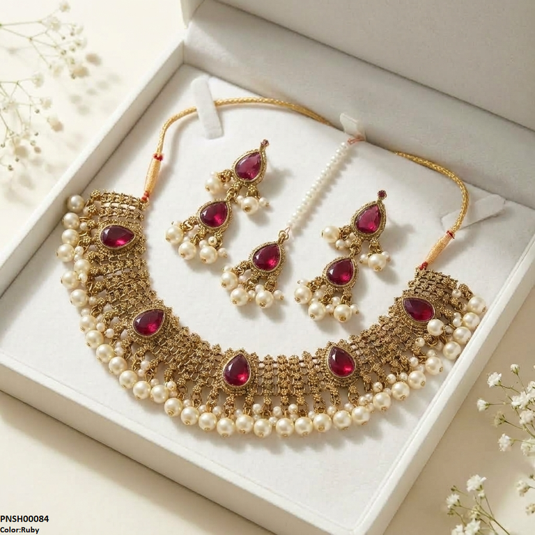 PNSH00084 SDQ Tear Pearl Necklace Set - PCKH