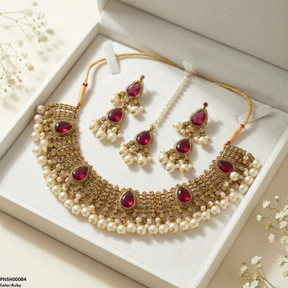 PNSH00084 SDQ Tear Pearl Necklace Set - PCKH