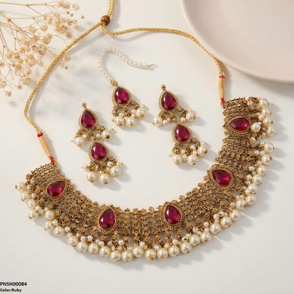 PNSH00084 SDQ Tear Pearl Necklace Set - PCKH
