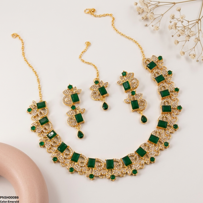 PNSH00086 FRN Rectangle/Tear Drop Necklace Set - PNSH