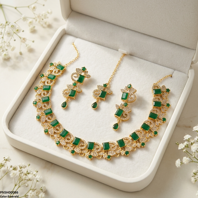 PNSH00086 FRN Rectangle/Tear Drop Necklace Set - PNSH