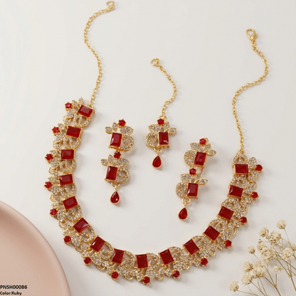 PNSH00086 FRN Rectangle/Tear Drop Necklace Set - PNSH