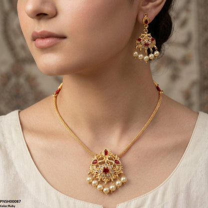 PNSH00087 SDQ Tear Pear Drop Necklace Set - PNSH