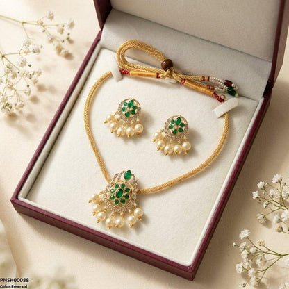 PNSH00088 SDQ Round Pearl Drop Necklace Set - PNSH