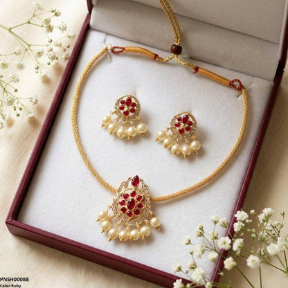 PNSH00088 SDQ Round Pearl Drop Necklace Set - PNSH