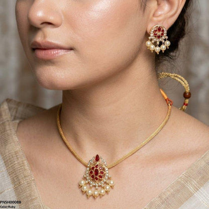 PNSH00088 SDQ Round Pearl Drop Necklace Set - PNSH