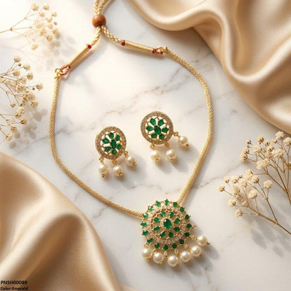 PNSH00089 SDQ Oval Round Pearl Drop Necklace Set - PNSH