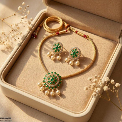 PNSH00089 SDQ Oval Round Pearl Drop Necklace Set - PNSH