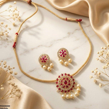 PNSH00089 SDQ Oval Round Pearl Drop Necklace Set - PNSH