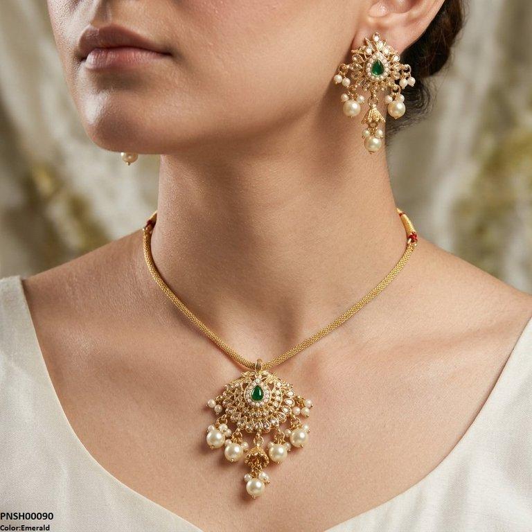 PNSH00090 SDQ Tear Pearl Bell Drop Necklace Set - PNSH
