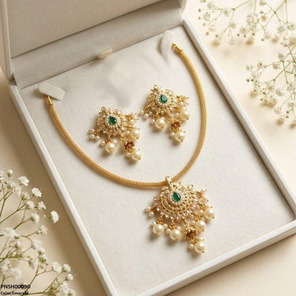 PNSH00090 SDQ Tear Pearl Bell Drop Necklace Set - PNSH
