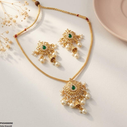 PNSH00090 SDQ Tear Pearl Bell Drop Necklace Set - PNSH
