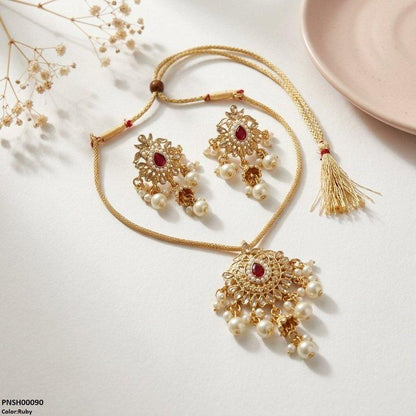 PNSH00090 SDQ Tear Pearl Bell Drop Necklace Set - PNSH
