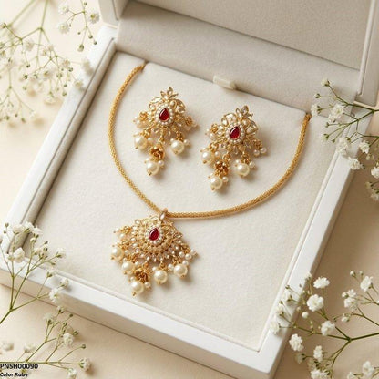 PNSH00090 SDQ Tear Pearl Bell Drop Necklace Set - PNSH