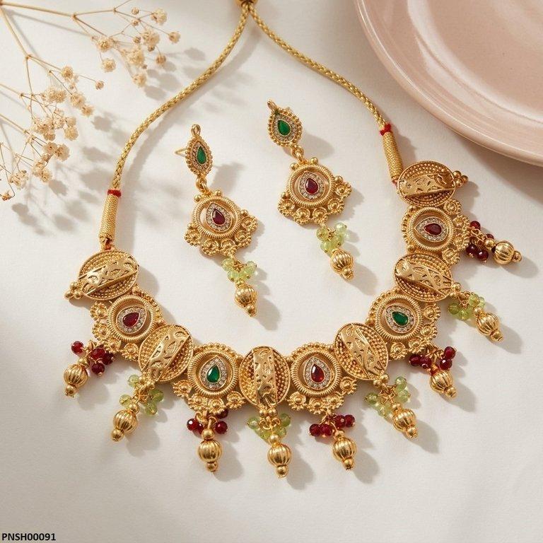 PNSH00091  SDQ Oval Tear Round  Drop Necklace Set - PNSH