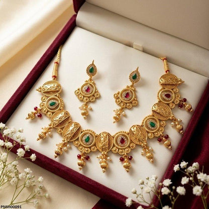 PNSH00091  SDQ Oval Tear Round  Drop Necklace Set - PNSH