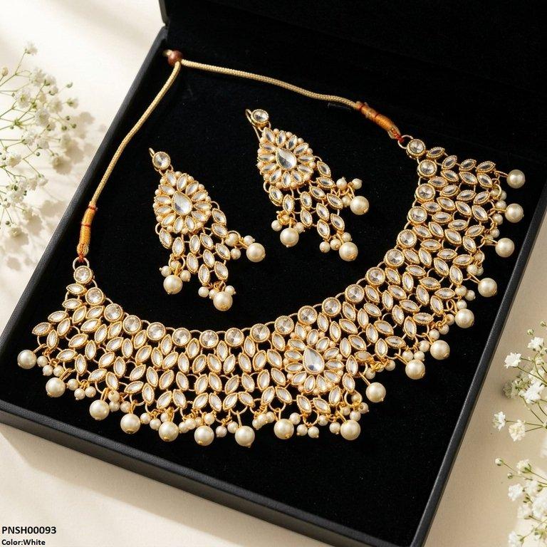 PNSH00093 FRN Tear/Marquise Pearl Drop Necklace Set - PNSH