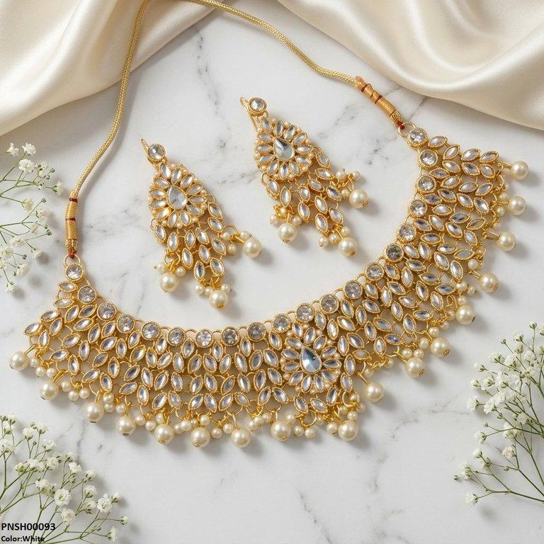 PNSH00093 FRN Tear/Marquise Pearl Drop Necklace Set - PNSH
