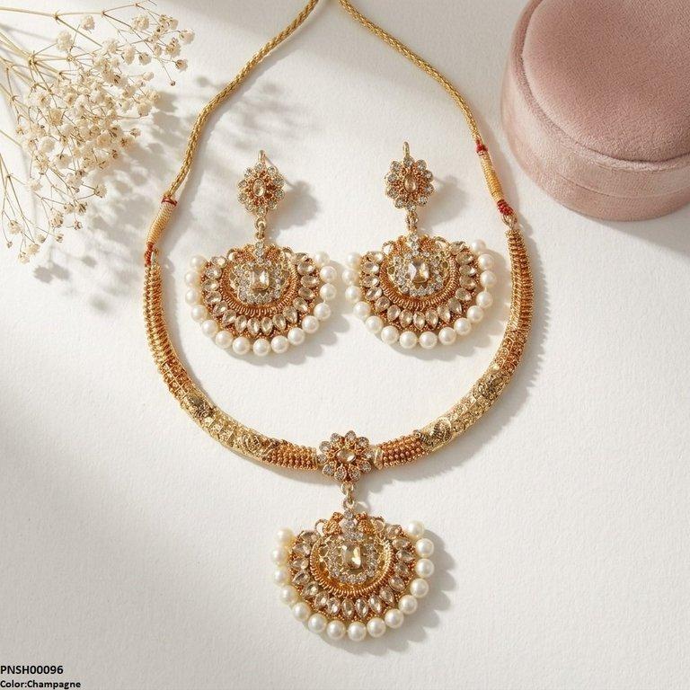 PNSH00096 SDQ Flower/Moon Pearl Necklace Set - PNSH