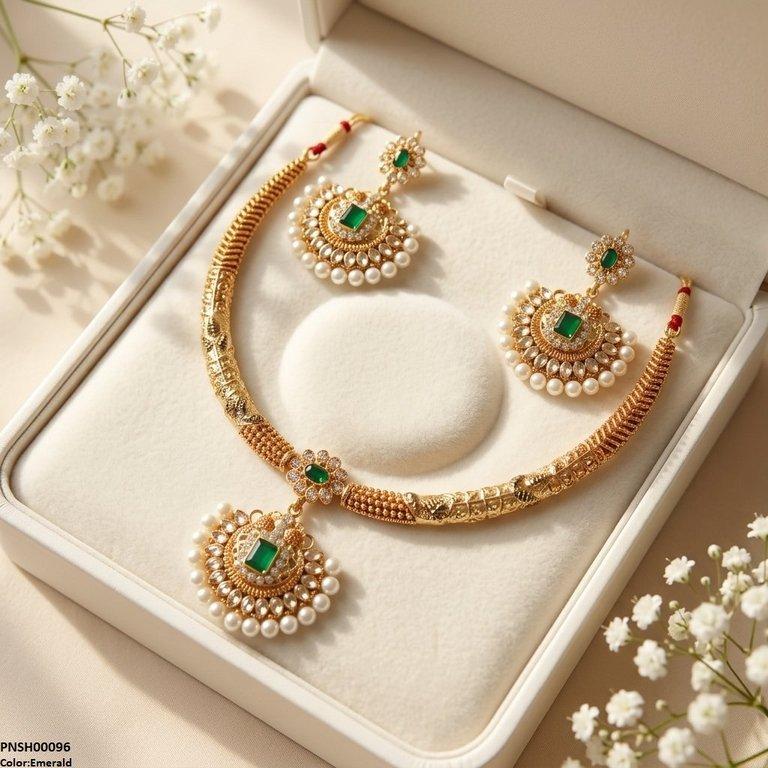 PNSH00096 SDQ Flower/Moon Pearl Necklace Set - PNSH