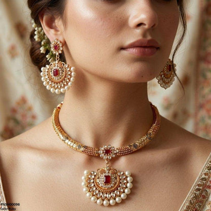 PNSH00096 SDQ Flower/Moon Pearl Necklace Set - PNSH
