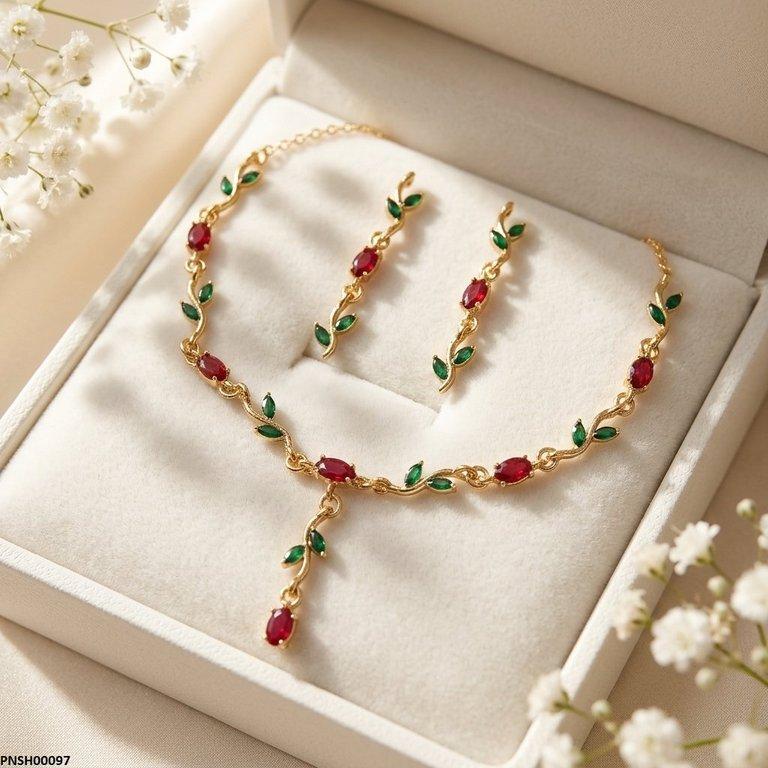 PNSH00097 SDQ Tulip Flower Drop Necklace Set - PNSH