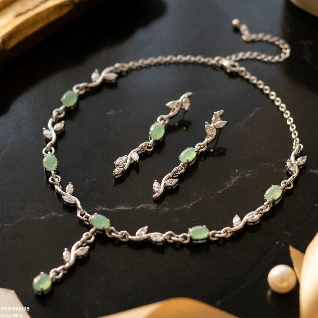 PNSH00098 SDQ Tulip Flower Drop Necklace Set - PNSH
