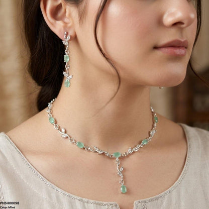 PNSH00098 SDQ Tulip Flower Drop Necklace Set - PNSH