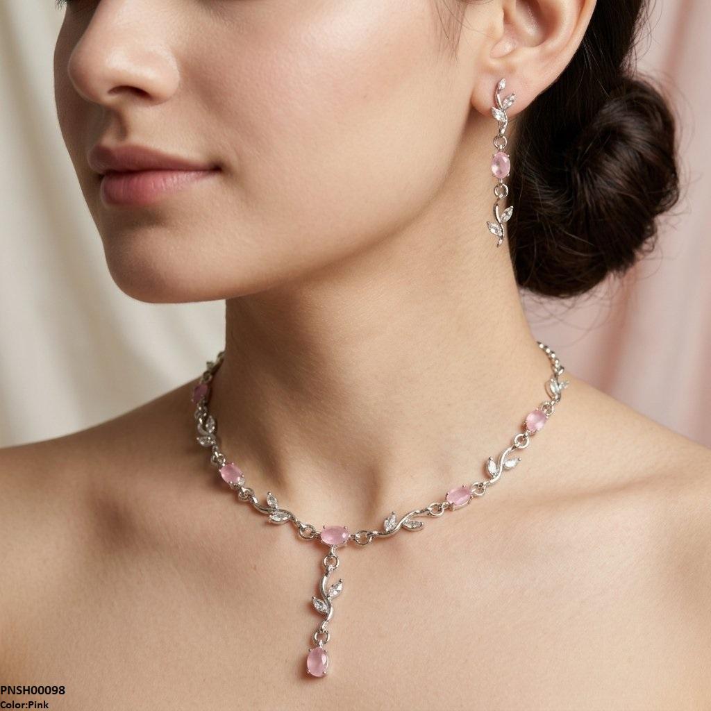 PNSH00098 SDQ Tulip Flower Drop Necklace Set - PNSH