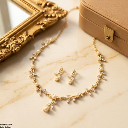 PNSH00099 SDQ Pearl Blossom Vine Necklace Set - PNSH