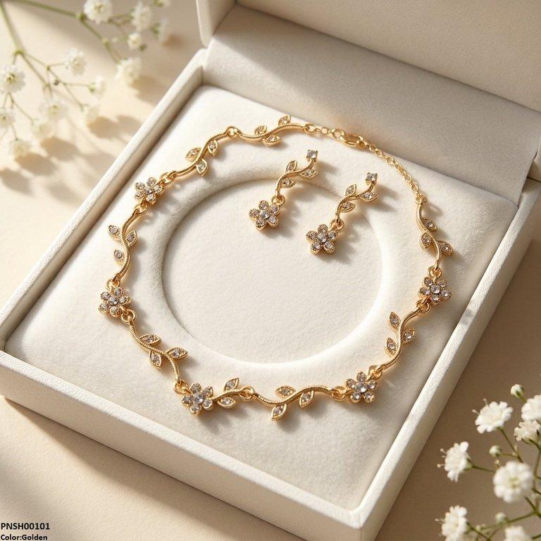 PNSH00101 SDQ Tulip Flower Drop Necklace Set - PNSH