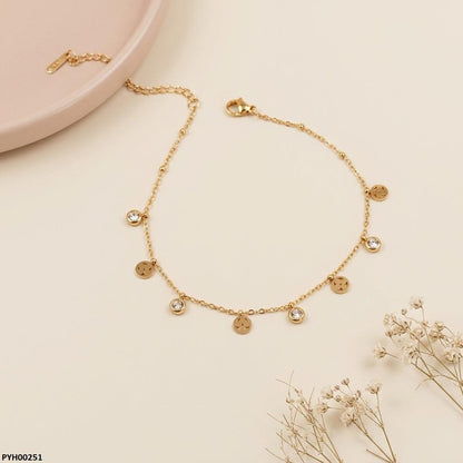 PYH00251 BHS Stainless Steel Round/Flower Drop Anklet - TBCH