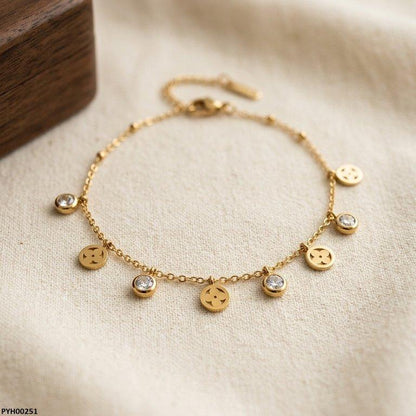 PYH00251 BHS Stainless Steel Round/Flower Drop Anklet - TBCH