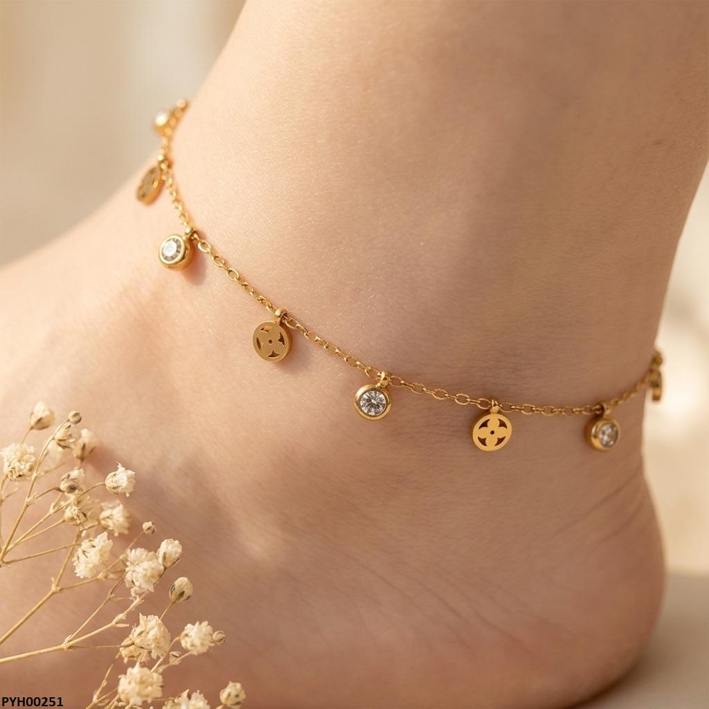 PYH00251 BHS Stainless Steel Round/Flower Drop Anklet - TBCH