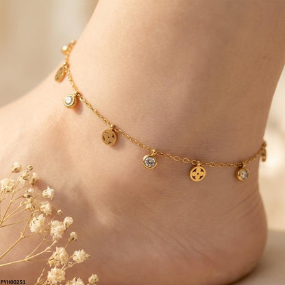 PYH00251 BHS Stainless Steel Round/Flower Drop Anklet - TBCH