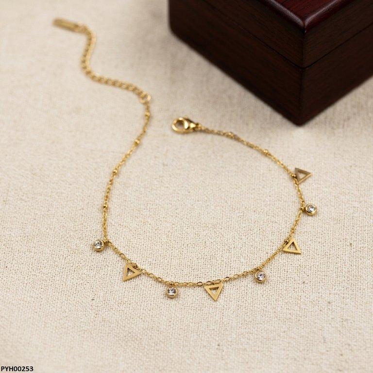 PYH00253 BHS Stainless Steel Triangle/Round Drop Anklet - TBCH