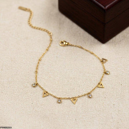 PYH00253 BHS Stainless Steel Triangle/Round Drop Anklet - PYH