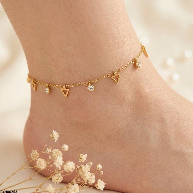 PYH00253 BHS Stainless Steel Triangle/Round Drop Anklet - TBCH