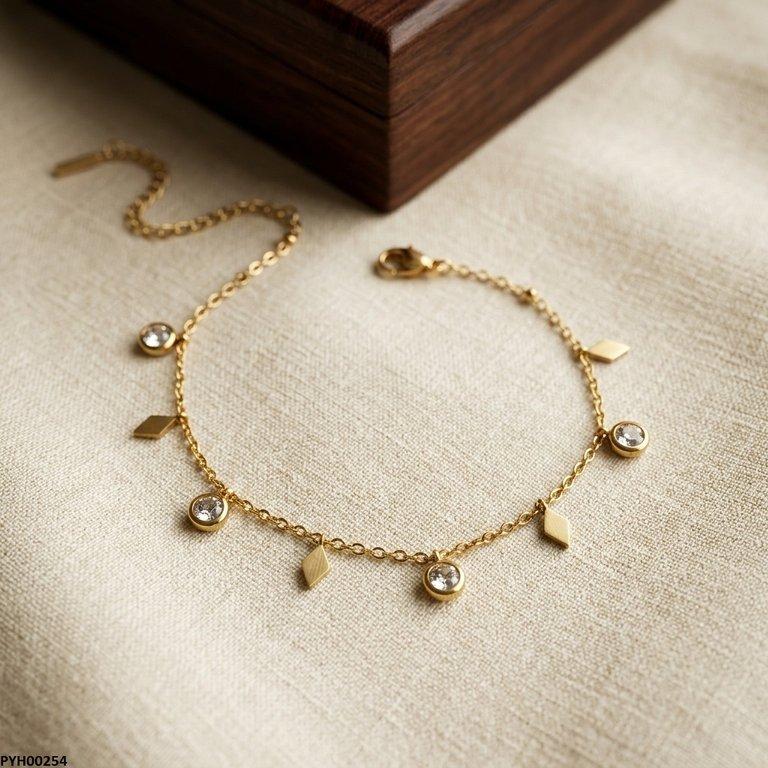 PYH00254 BHS Stainless Steel Diamond/Round Drop Anklet - TBCH