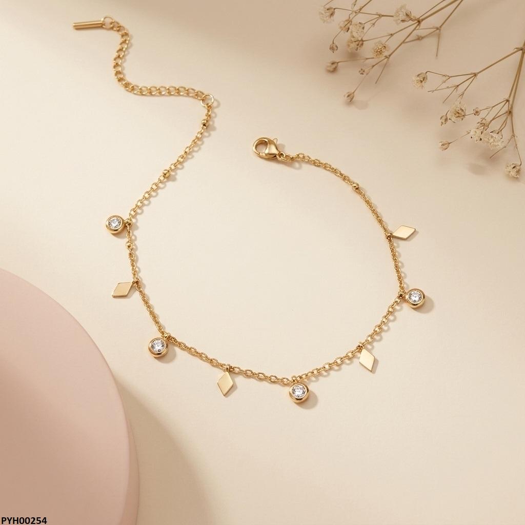 PYH00254 BHS Stainless Steel Diamond/Round Drop Anklet - PYH