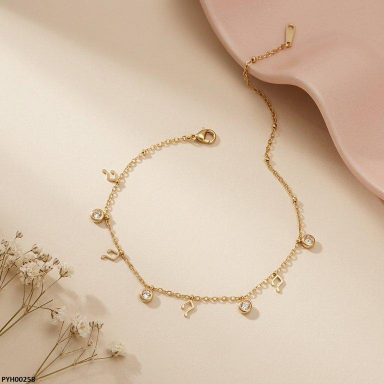 PYH00258 BHS Stainless Steel Music Note/Round Drop Anklet - TBCH
