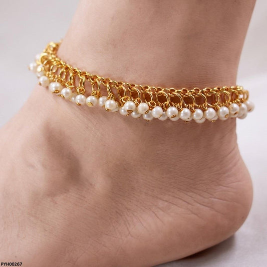 PYH00267 FRN Round Pearl Drop Anklet Single - PYH