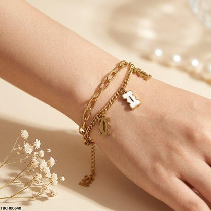 TBCH00640 BHS Link Double Chain Stainless Steel Bracelet - TBCH