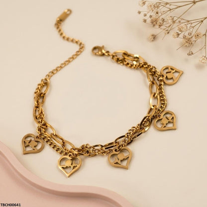 TBCH00641 BHS Heart Link Double Chain Stainless Steel Bracelet - TBCH