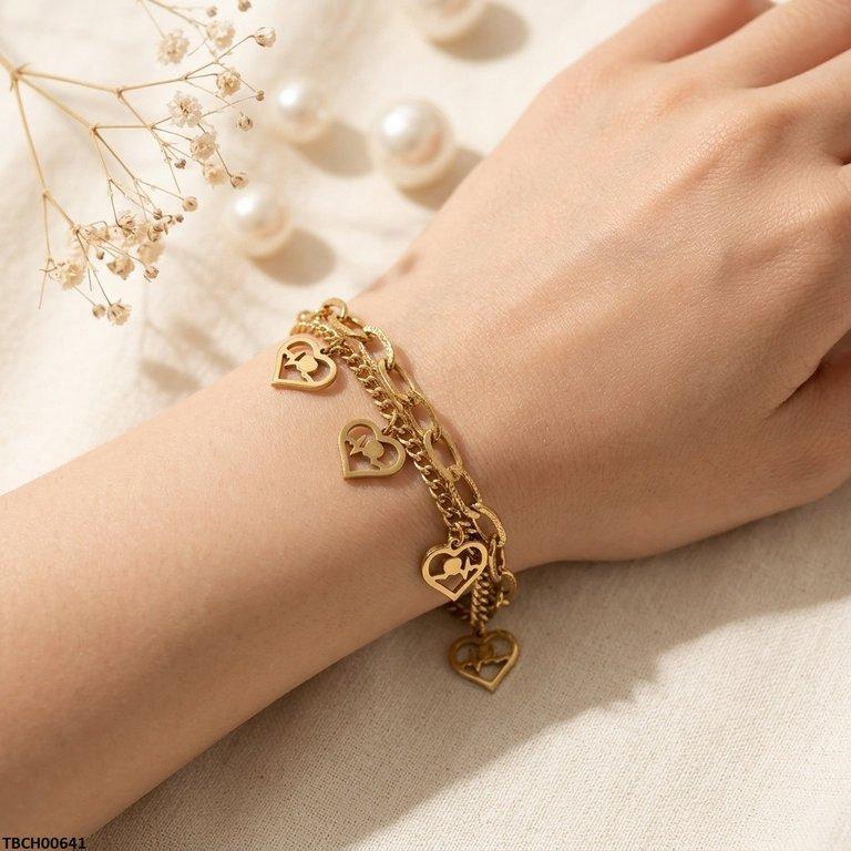 TBCH00641 BHS Heart Link Double Chain Stainless Steel Bracelet - TBCH