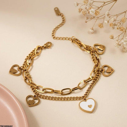 TBCH00642 BHS Double Heart Link Chain Stainless Steel Bracelet - TBCH