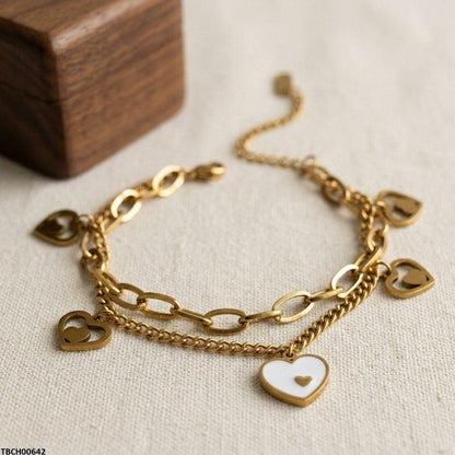 TBCH00642 BHS Double Heart Link Chain Stainless Steel Bracelet - TBCH